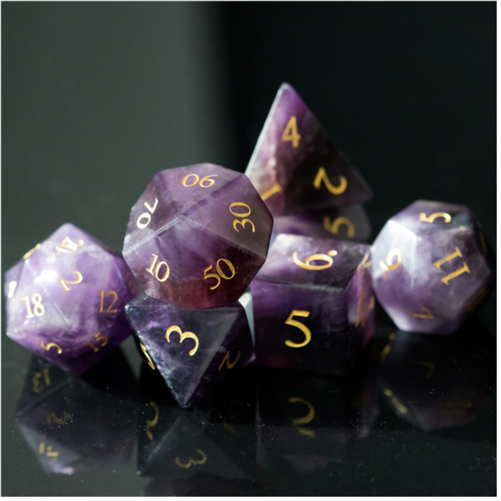 Amethyst - Gemstone Engraved with Gold Stone Dice Foam Brain Games