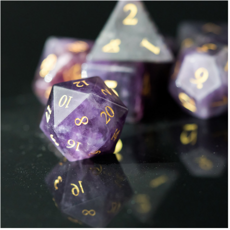 Amethyst - Gemstone Engraved with Gold Stone Dice Foam Brain Games