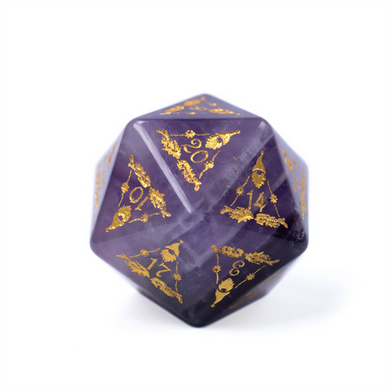 Amethyst with Embellishment - Gemstone Engraved with Gold Stone Dice Foam Brain Games