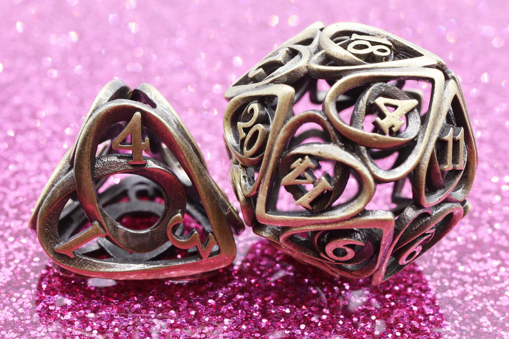 Hollow Hearts: Antique Bronze - Metal RPG Dice Set Metal Dice Foam Brain Games