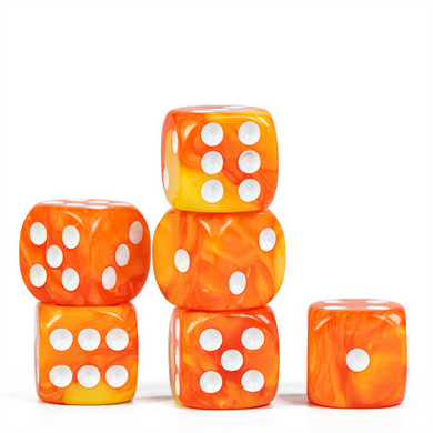 12 piece Pip D6's - Blended Orange Plastic Dice Foam Brain Games