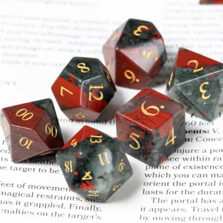 Bloodstone - Gemstone Engraved with Gold Stone Dice Foam Brain Games