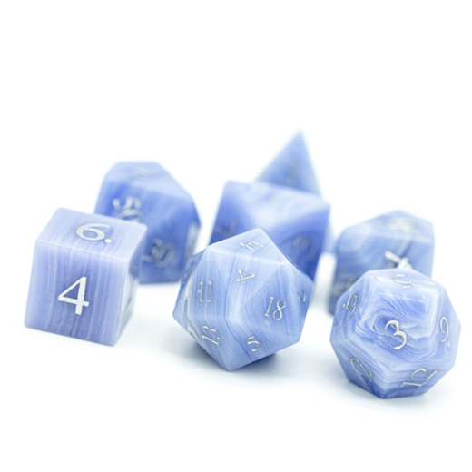 Blue Agate - Gemstone Engraved with Silver Stone Dice Foam Brain Games