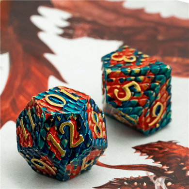 Dragon Scale: Blue Fire - Metal RPG Dice Set Metal Dice Foam Brain Games