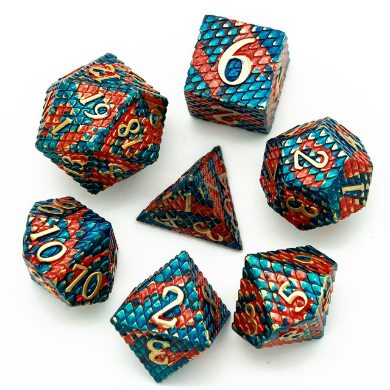 Dragon Scale: Blue Fire - Metal RPG Dice Set Metal Dice Foam Brain Games