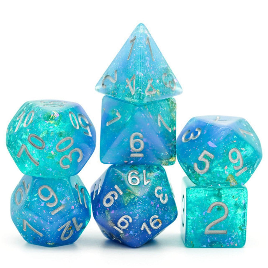 Blue & Green Seabed Treasure RPG Dice Set Plastic Dice Foam Brain Games