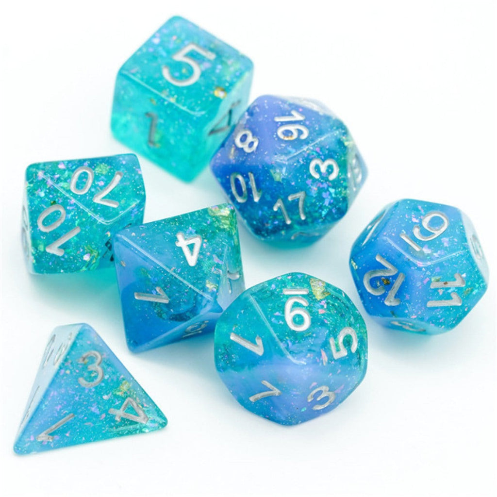 Blue & Green Seabed Treasure RPG Dice Set Plastic Dice Foam Brain Games