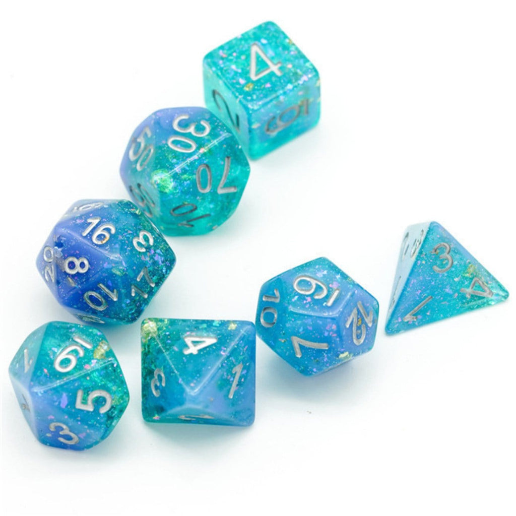 Blue & Green Seabed Treasure RPG Dice Set Plastic Dice Foam Brain Games