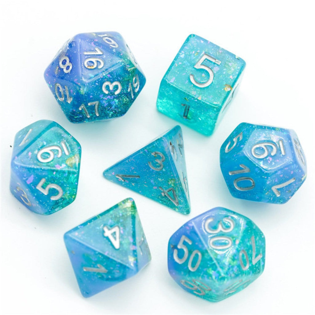 Blue & Green Seabed Treasure RPG Dice Set Plastic Dice Foam Brain Games