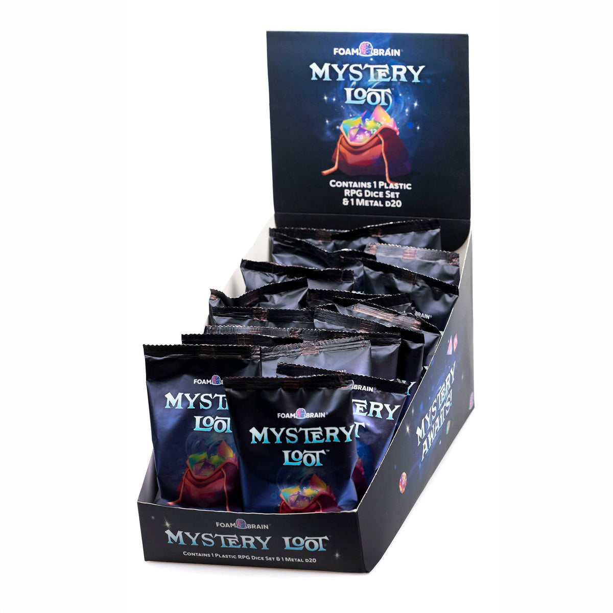 Mystery Loot: Plastic RPG Set and Metal D20 Foam Brain Games