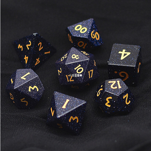 Blue Sandstone - Gemstone Engraved with Gold Stone Dice Foam Brain Games