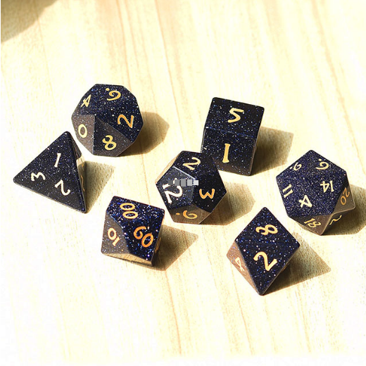 Blue Sandstone - Gemstone Engraved with Gold Stone Dice Foam Brain Games