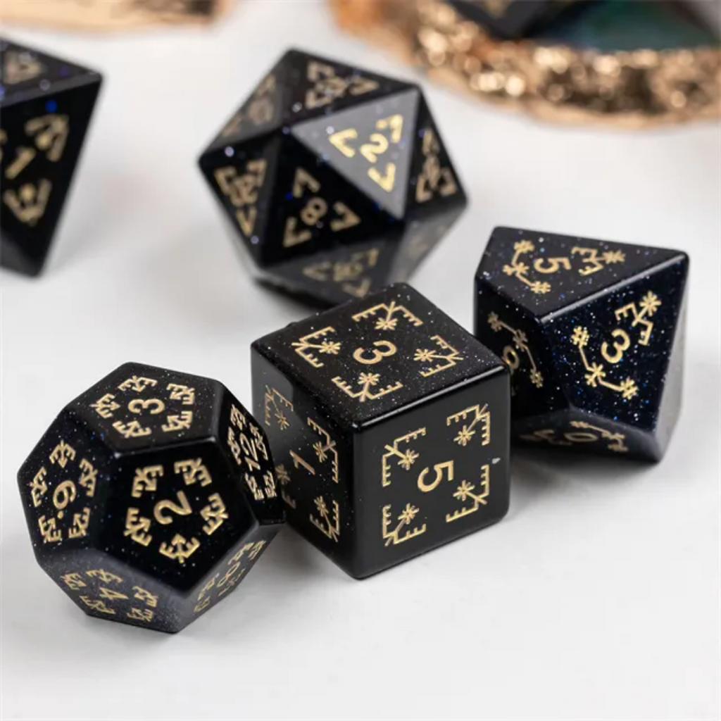 Blue Sandstone and Flourish - Gemstone Engraved with Gold Stone Dice Foam Brain Games