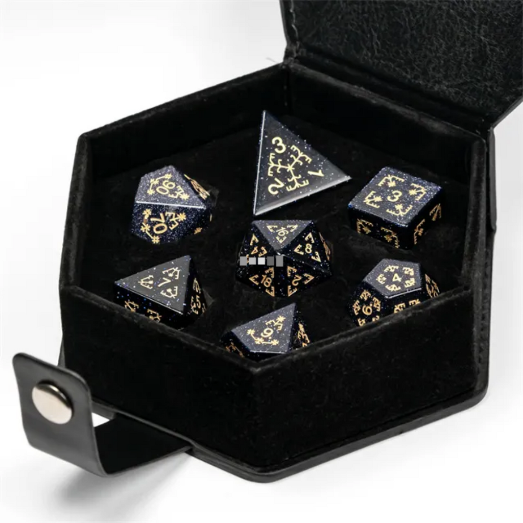 Blue Sandstone and Flourish - Gemstone Engraved with Gold Stone Dice Foam Brain Games