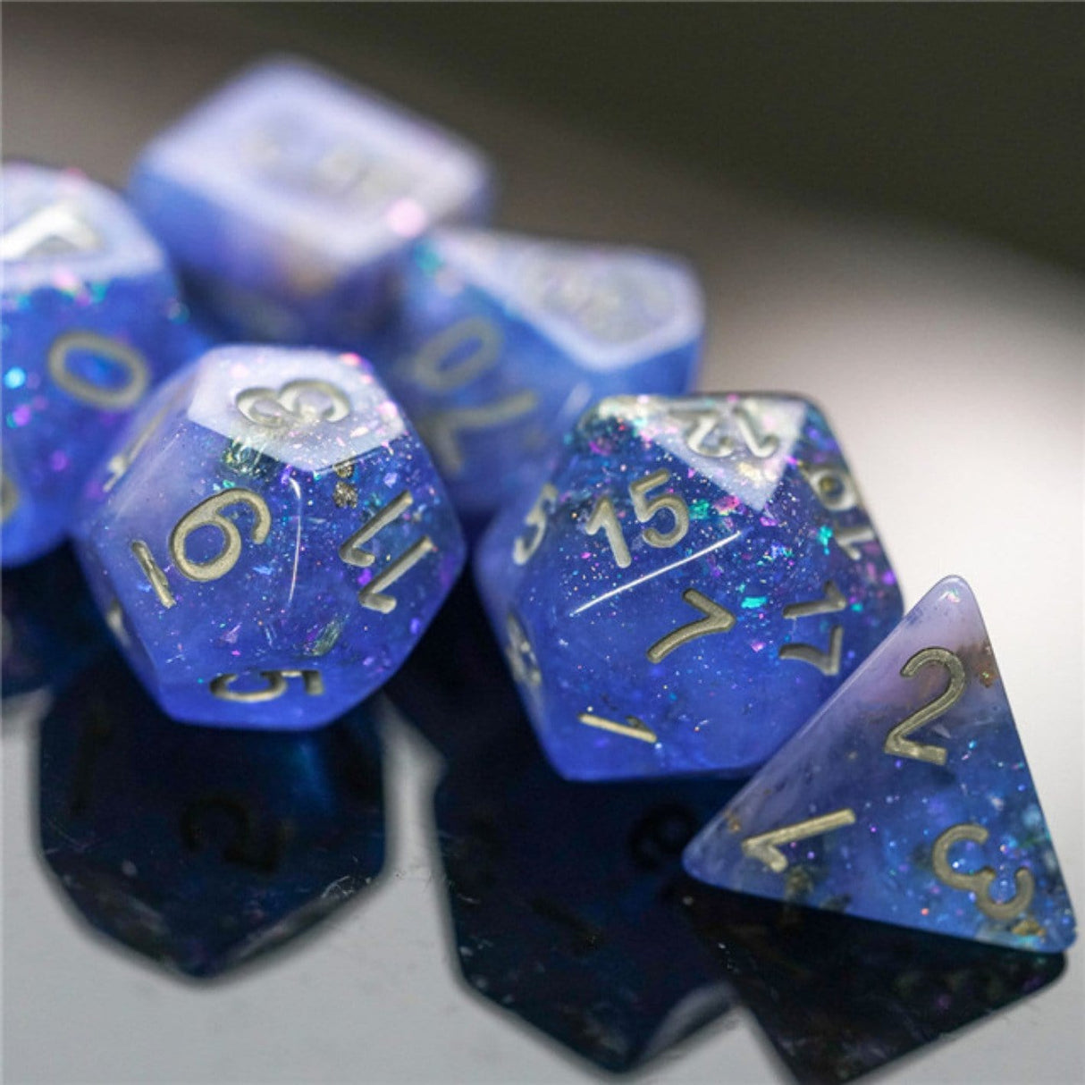 Blue & Pink Seabed Treasure RPG Dice Set Plastic Dice Foam Brain Games