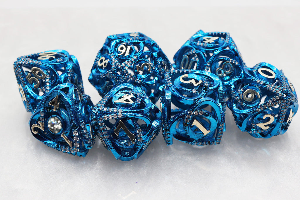 Hollow Hearts: Jeweled Blue -  Metal RPG Dice Set Metal Dice Foam Brain Games