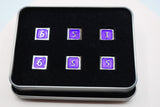 6 piece Metal D6s - Purple and Silver Metal Dice Foam Brain Games