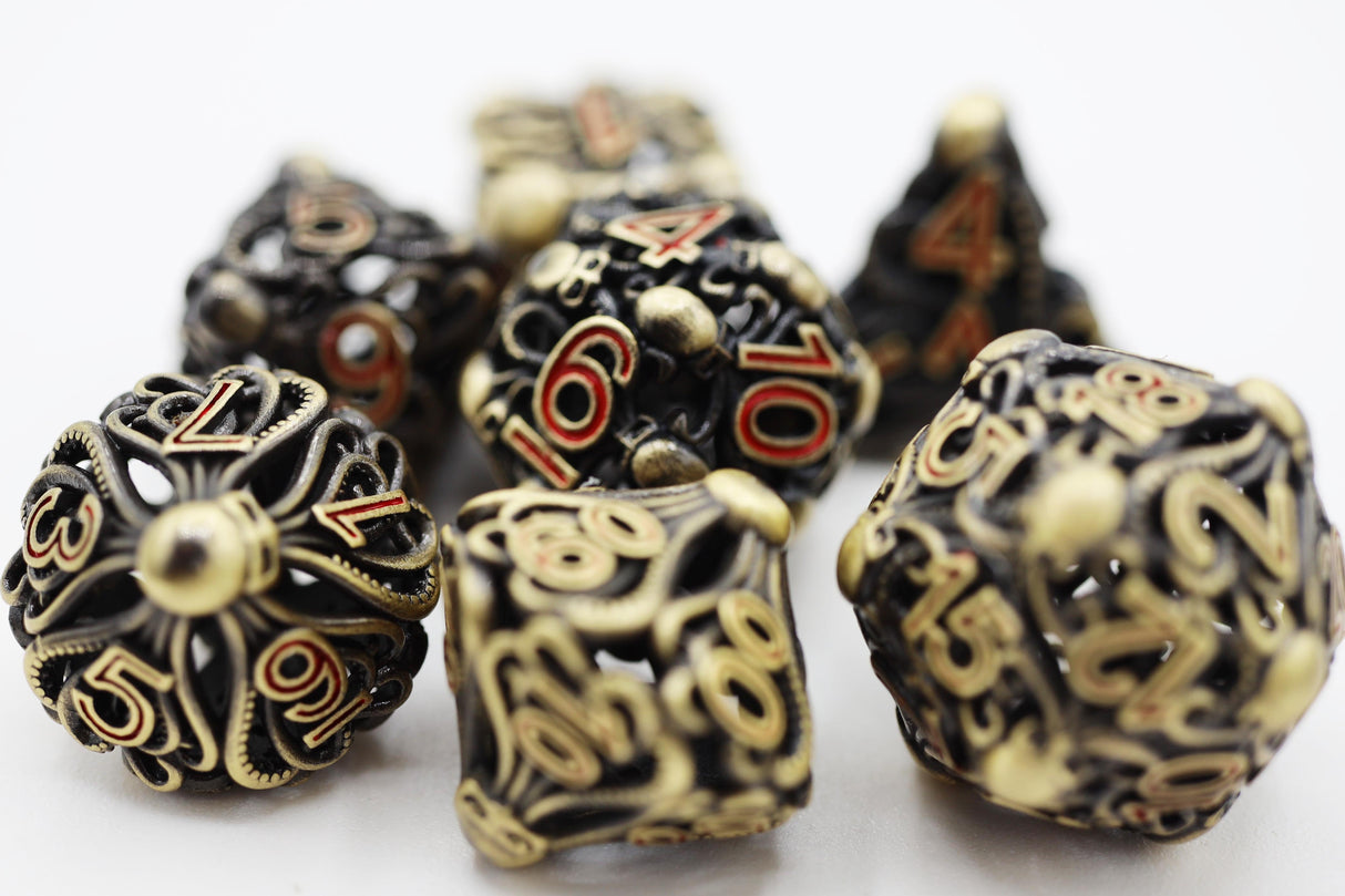 Mind Eater: Bronze - Hollow Metal RPG Dice Set Metal Dice Foam Brain Games