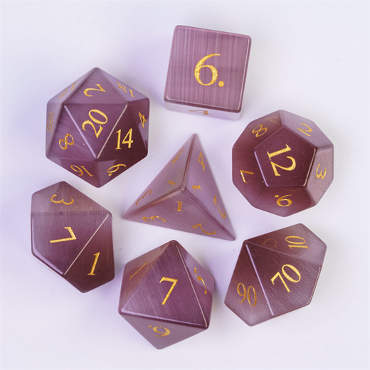 Cat's Eye Mauve - Gemstone Engraved with Gold Stone Dice Foam Brain Games