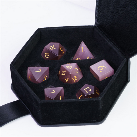 Cat's Eye Mauve - Gemstone Engraved with Gold Stone Dice Foam Brain Games