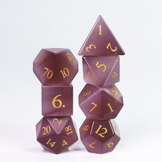 Cat's Eye Mauve - Gemstone Engraved with Gold Stone Dice Foam Brain Games