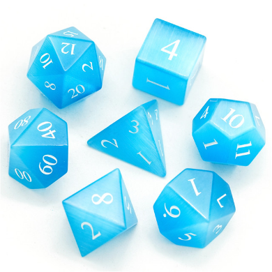 Cat's Eye Blue - Engraved Gemstone Stone Dice Foam Brain Games