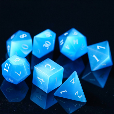 Cat's Eye Blue - Engraved Gemstone Stone Dice Foam Brain Games