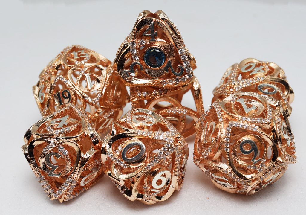 Hollow Hearts: Jeweled Copper - Metal RPG Dice Set Metal Dice Foam Brain Games