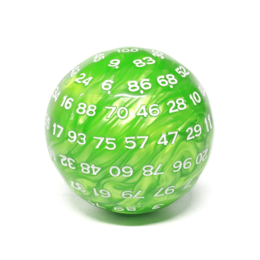 45mm D100 -  Green Pearl Plastic Dice Foam Brain Games