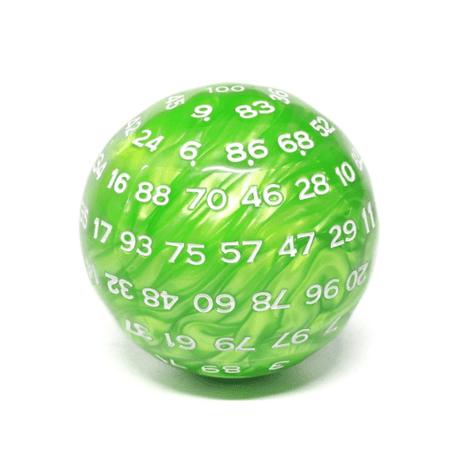 45mm D100 -  Green Pearl Plastic Dice Foam Brain Games