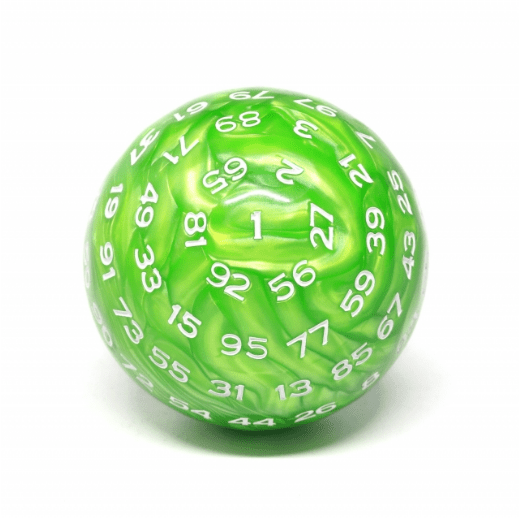 45mm D100 -  Green Pearl Plastic Dice Foam Brain Games