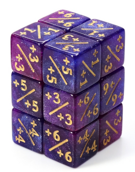 +1/+1 Dark Blue & Purple Glitter Counters for Magic - set of 8 Plastic Dice Foam Brain Games