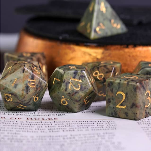 Dark Jasper - Semiprecious Gemstone Engraved with Gold Stone Dice Foam Brain Games