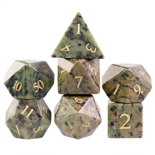 Dark Jasper - Semiprecious Gemstone Engraved with Gold Stone Dice Foam Brain Games