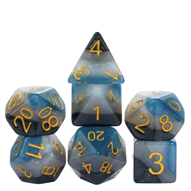 Denim Swirls RPG Dice Set Plastic Dice Foam Brain Games