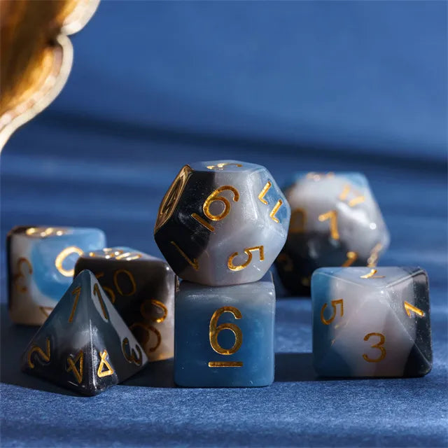 Denim Swirls RPG Dice Set Plastic Dice Foam Brain Games