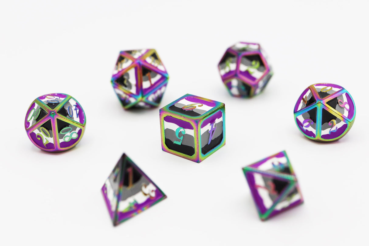 Asexual Pride Flag - Metal RPG Dice Set Metal Dice Foam Brain Games