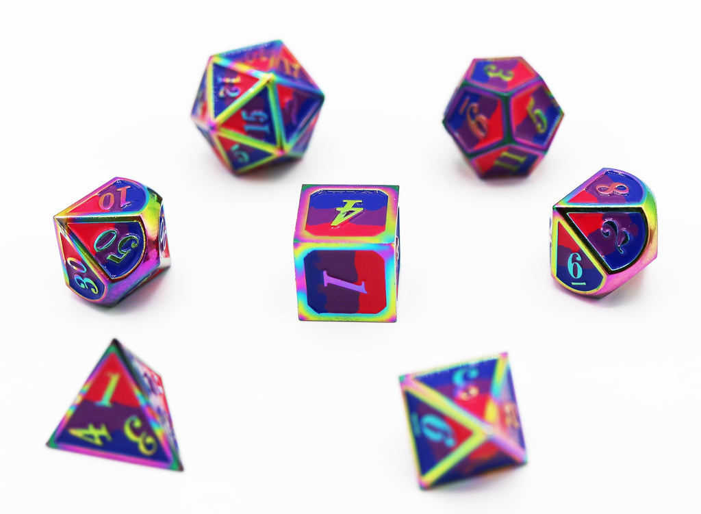 Bisexual Pride Flag - Metal RPG Dice Set Metal Dice Foam Brain Games