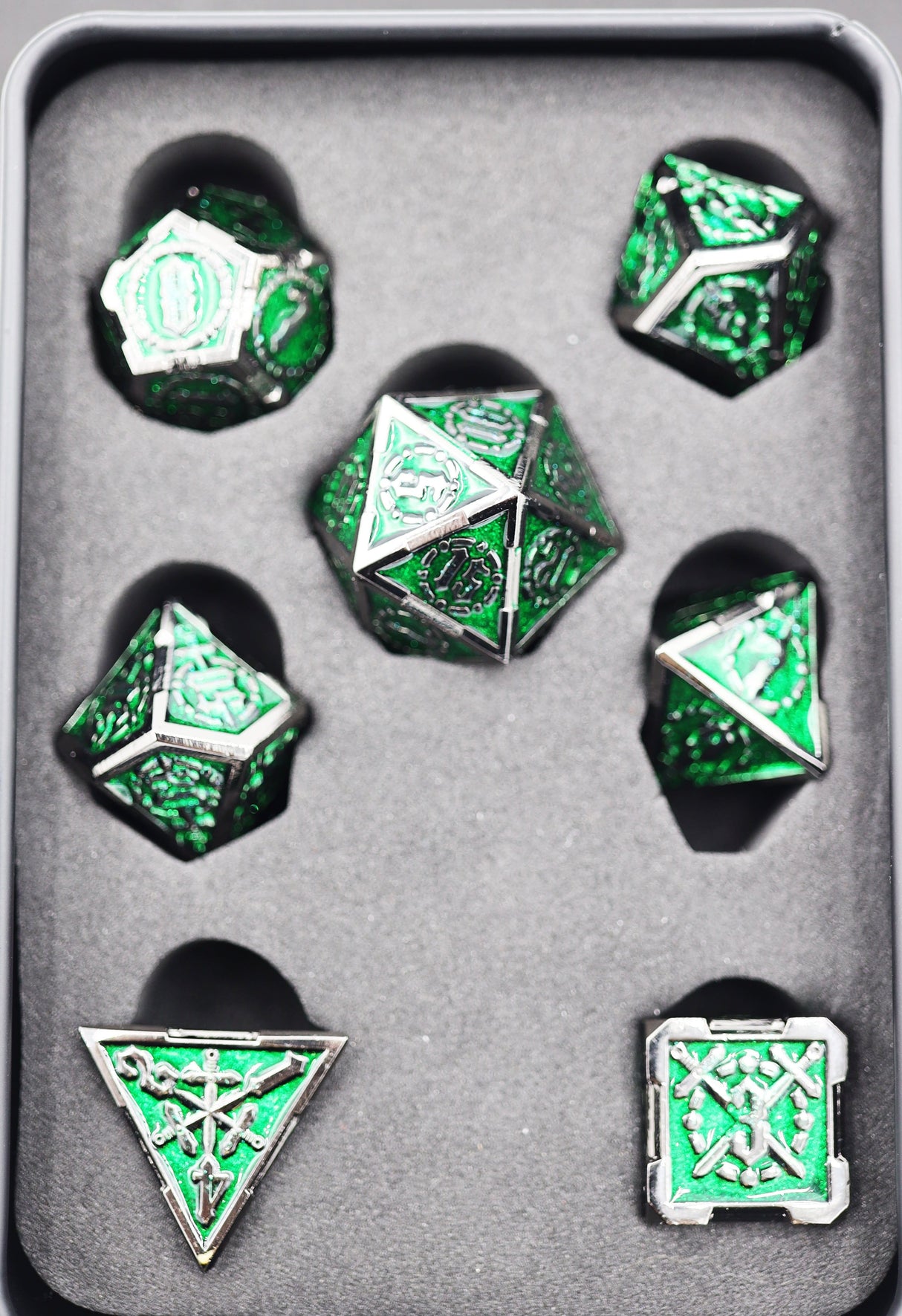 Crossed Swords: Enchanted Forest Sword - Metal RPG Dice Set Metal Dice Foam Brain Games