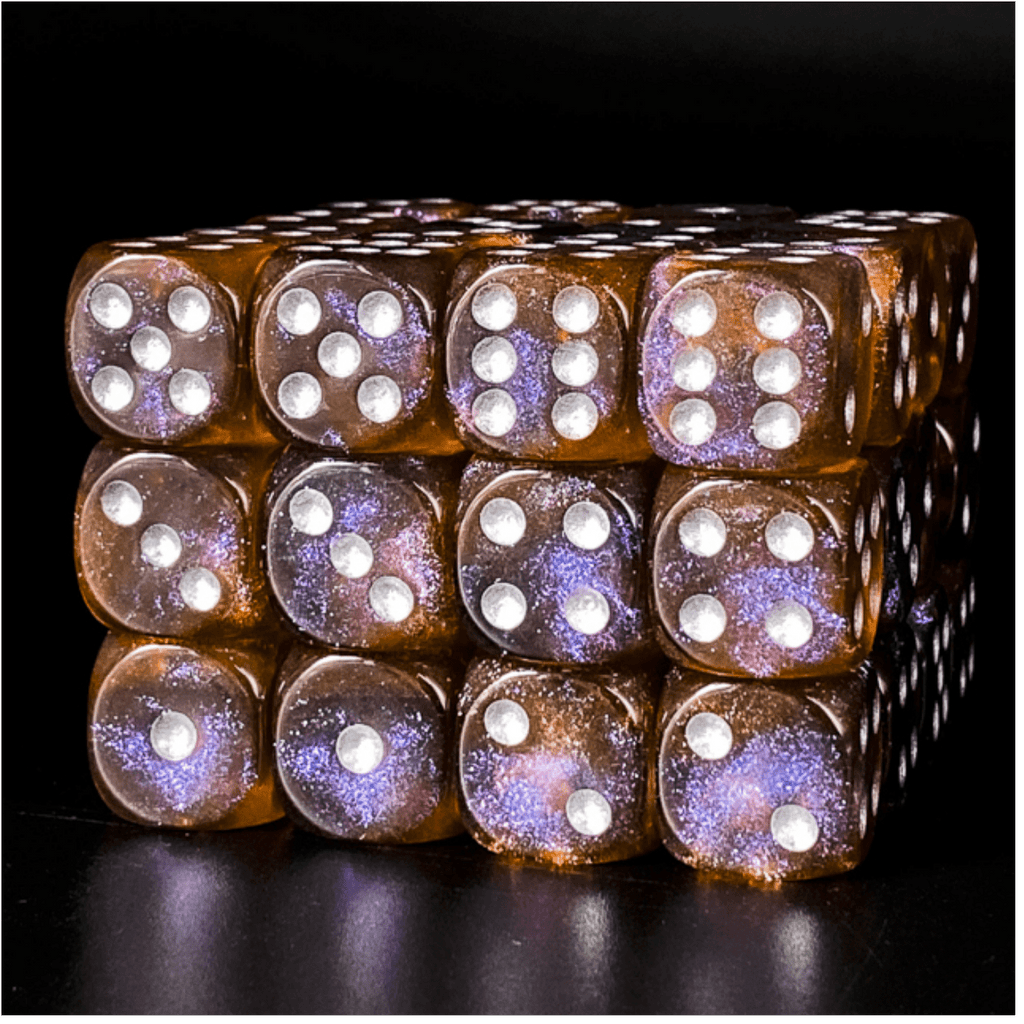 12 piece Pip D6's - Ether Glitter Plastic Dice Foam Brain Games