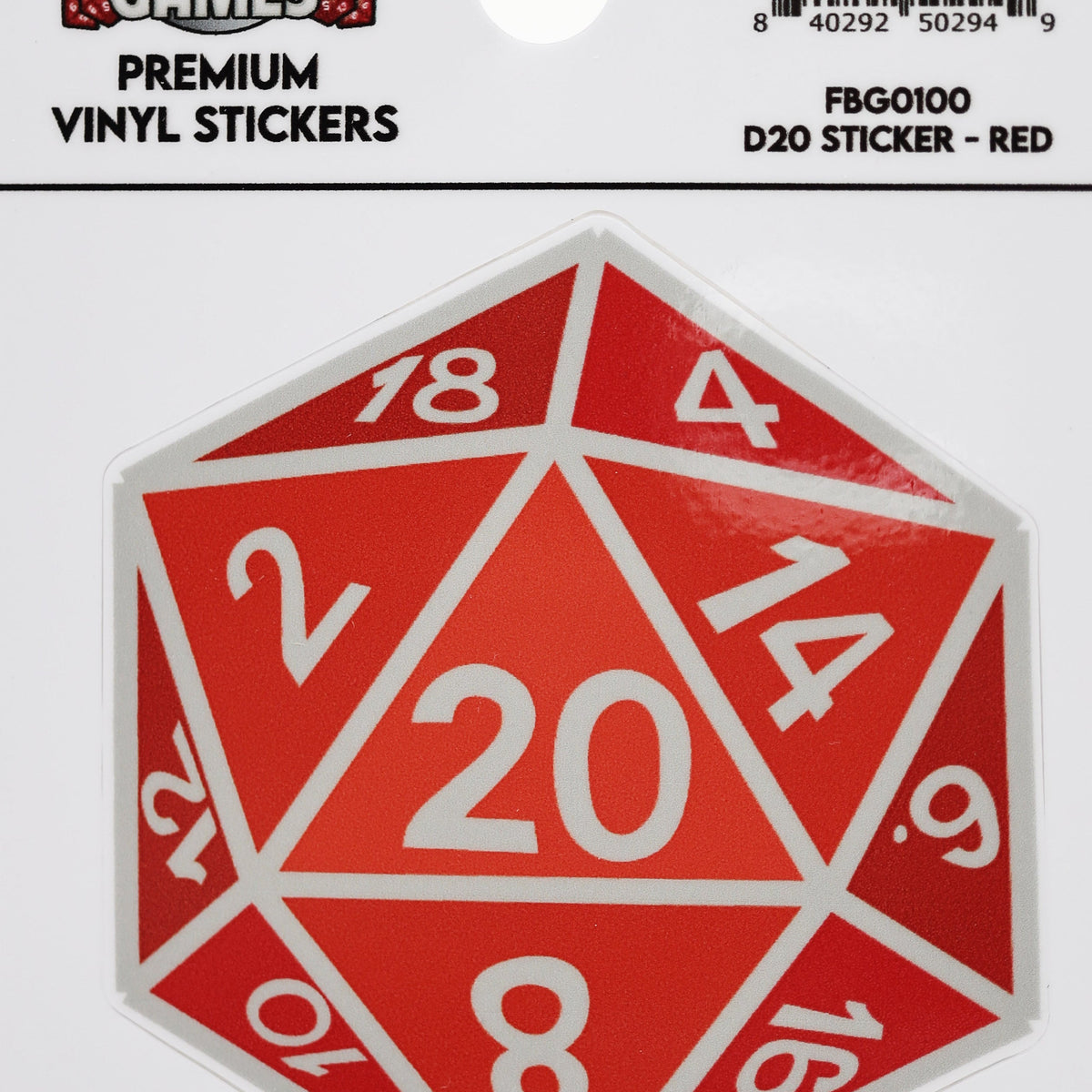 D20 Sticker - Red – Foam Brain Wholesale