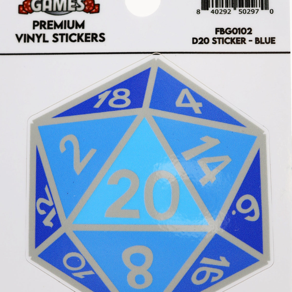 D20 Sticker - Blue – Foam Brain Wholesale
