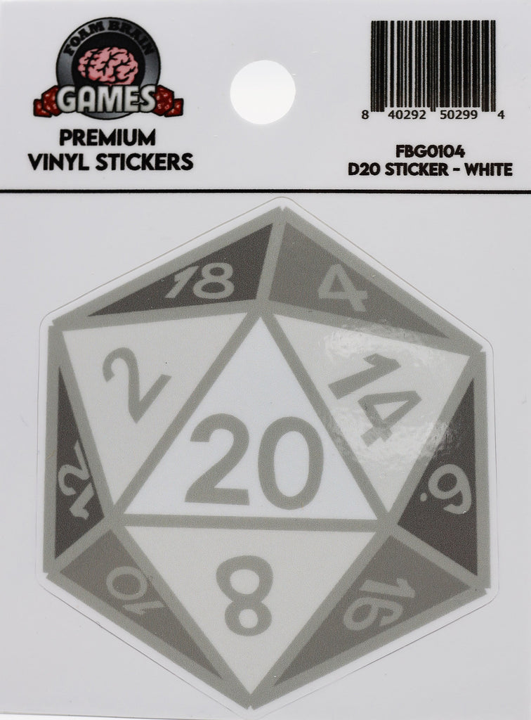 D20 Sticker - White Stickers Foam Brain Games