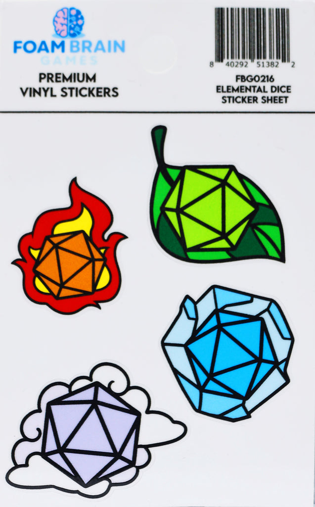 Elemental Dice Sticker Sheet Stickers Foam Brain Games