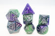 Cybernated Purple & Green RPG Dice Set Plastic Dice Foam Brain Games