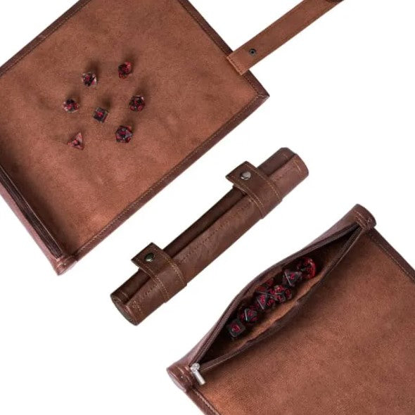 Brown Roll Up Leatherette Dice Mat Dice Box Foam Brain Games