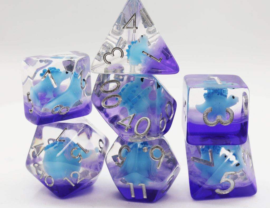 Blue Stegosaurus RPG Dice Set Plastic Dice Foam Brain Games