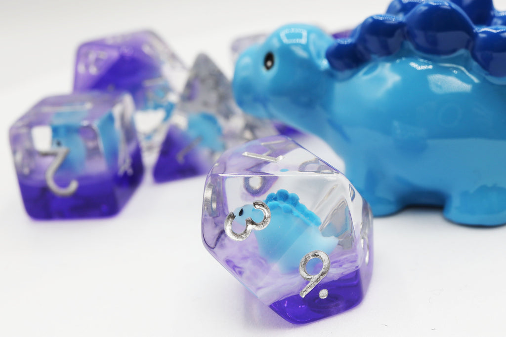 Blue Stegosaurus RPG Dice Set Plastic Dice Foam Brain Games