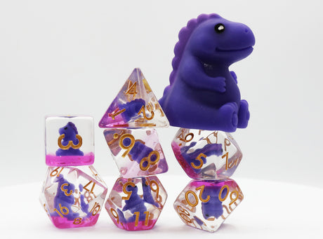 Purple T-Rex RPG Dice Set Plastic Dice Foam Brain Games