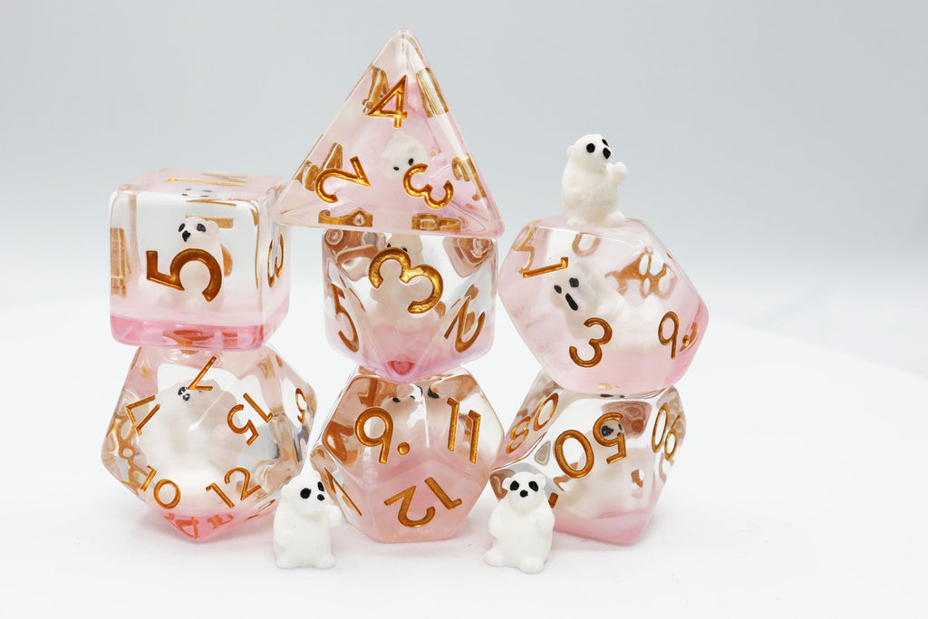 Pink Polar Bear RPG Dice Set Plastic Dice Foam Brain Games